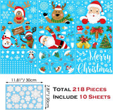 Christmas Window Clings, 218 Pcs Christmas Window Stickers, 10 Sheets Reusable Xmas Window Decals with Santa Claus Reindeer Snowman, Double-Side Xmas Snowflake Window Clings for Winter Party Supplies