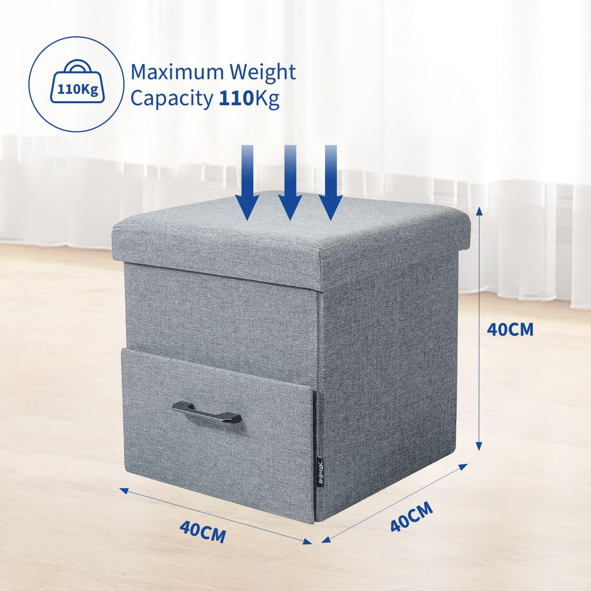 Folding Ottoman Storage Cube Footstool with Drawer Stool Blanket Box Oxford Linen 40x40x40cm