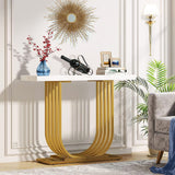 Console Table Narrow Table Coffee Side Desk U Shaped Metal Frame Marble White Living Room Office Entry Office