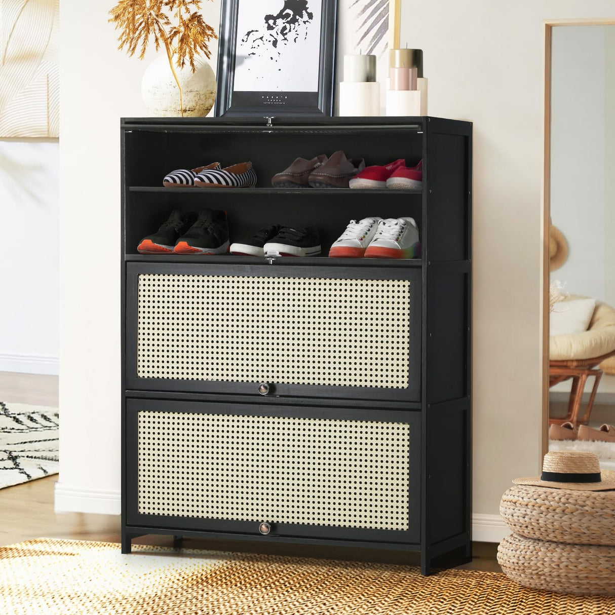 Shoe Storage Cabinet with 3 FILP-up Doors Shoe Rack Cabinet Organiser 6-Tiers