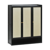 Shoe Cabinet Storage Wood Rack Shelf with 3 Rattan Doors