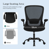 Office Chair, Swivel Chair with Mesh Covering, Ergonomic, Padded Lumbar Support, Rocker Function, 53 cm Seat, Folding Armrests