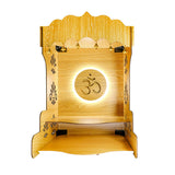 Wooden Pooja Temple for Home/Office – Elegant Pooja Mandir with Inbuilt Om Symbol LED Light & Storage – Beautiful Pooja Temple