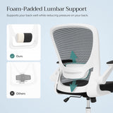 Office Chair, Swivel Chair with Mesh Covering, Ergonomic, Padded Lumbar Support, Rocker Function, 53 cm Seat, Folding Armrests