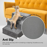 3-Step Detachable Memory Foam Pet Stairs with Removable Washable Cover Breathable, High Rebound, Easy-to-Clean, Corduroy Cover, Ideal for Small to Medium Pets, Grey