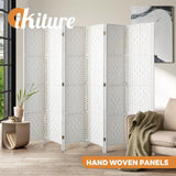 6 Panels Room Divider,Foldable Wooden Privacy Screen Dividers Partition Wall Screens for Home Pet Child Balcony Bedroom Bathroom, Portable Rattan Partition Separator Water-Resistant,White