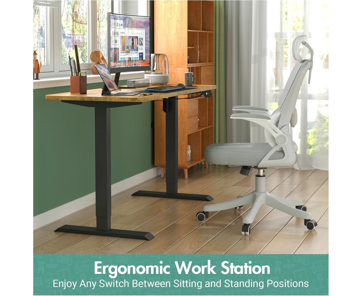 Electric Standing Desk Height Adjustable 140cm Splice Board Black Frame/Walnut Color Table Top