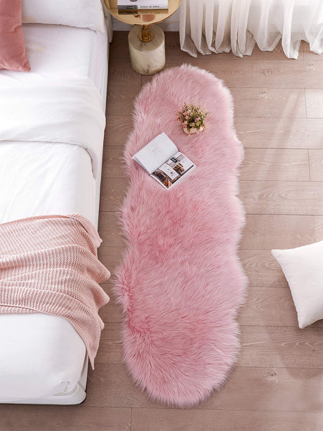 Ultra Soft Fluffy Rug Pink Faux Sheepskin Fur Rug Shaggy Couch Cover Furry Carpet for Kids Room Fuzzy Plush Rug for Bedroom Living Room Runner, 2x6 Feet (Sheepskin Shape,Pink)