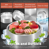 Stainless Steel Chilled Serving Tray, Silver Cold Serving Tray Platter with Ice Chamber, Shrimp Cocktail Serving Dish with Ice, Chilled Serving Bowl for Party Fruit Food Buffet