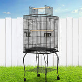 Bird Cage 53 x 53 x 145cm Large Guinea Pig Pet Birds Parrot Ferret Cages Aviary Budgie Finch Canary Stand Toys,Black 2 Perch with Wheel + Slide-Out Removable Tray