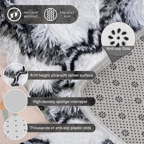 LLarge Area Rugs for Living Room, Ultra Soft Indoor Modern Fluffy Bedroom Carpets, Washable Furry Throw Rugs Area Carpets for Children Bedroom Home Decor Nursery Rug (White/Black, 200 x 300 CM)