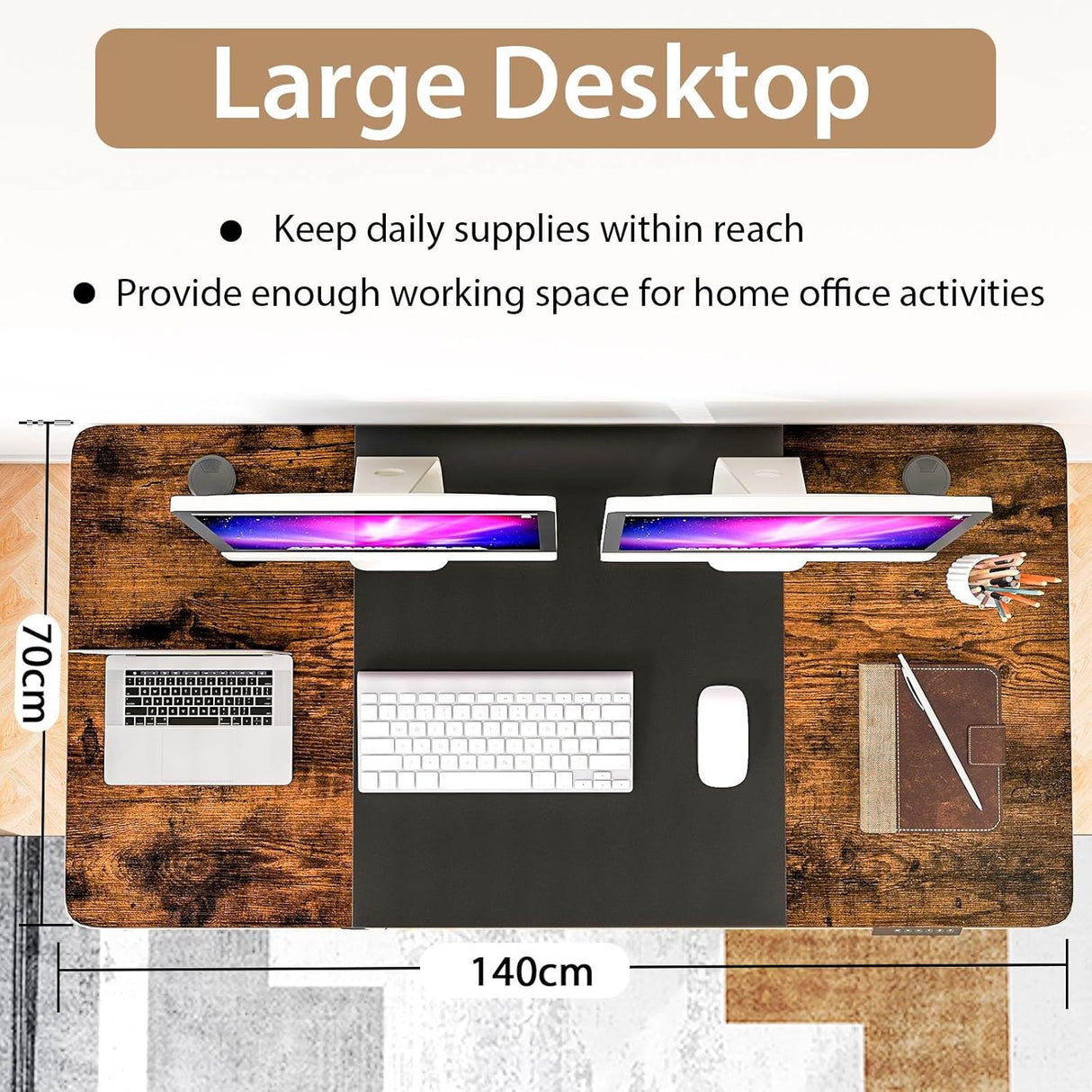 Electric Height Adjustable Standing Desk, Ergonomic Sit Stand Desk, Stand up Computer Workstation w/USB Charging Port, Storage Drawer, 2 Cable Holes, for Home Office 140 x 70 cm