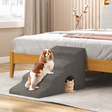 4-Tier High Density Foam Dog Ramps, Extra Wide Pet Stairs with Non-slip Bottom for High Beds & Couches, Pet Steps with Washable Cover, Arch & Lint Roller for Old Dogs, Injured Pets, Grey