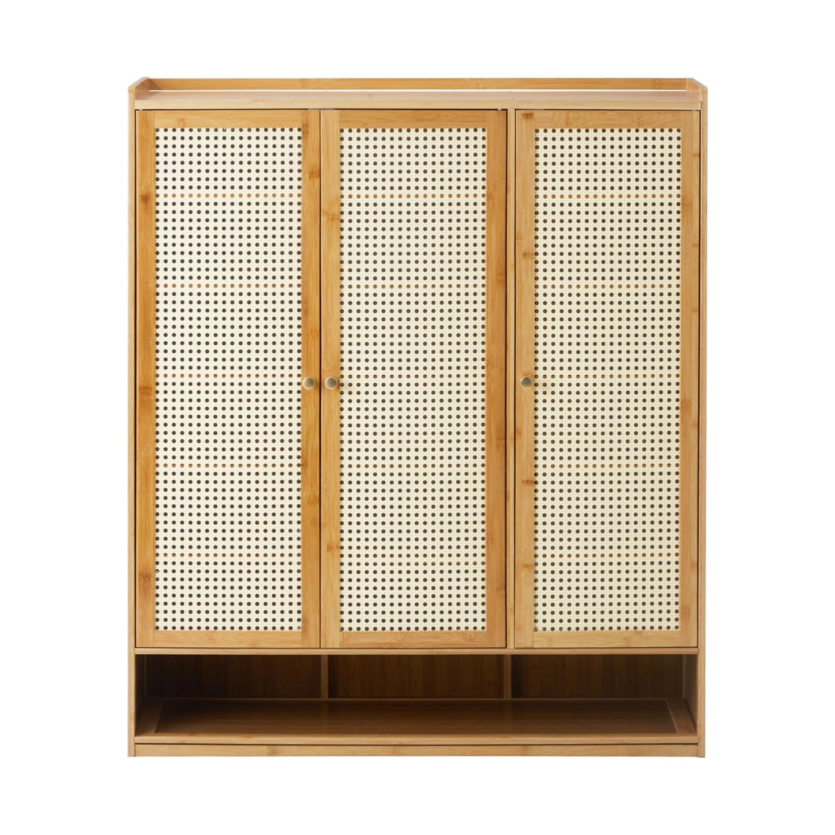 Shoe Storage Cabinet with Rattan Door Wooden Shoe Rack with 7-Tiers Shoe Storage Shelves