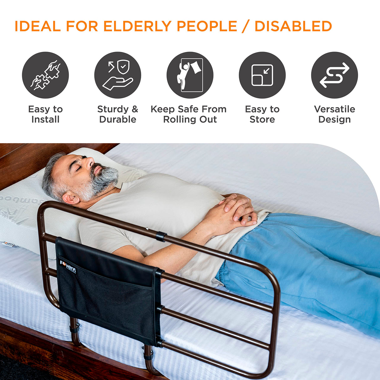 Adjustable Bed Rail for Elderly Adults, Seniors and Surgery Patients - Safety Assist Bar with Storage Pocket, Fits Any Bed & Eases Getting in & Out of Bed