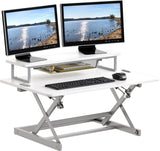 Height Adjustable Standing Desk Converter with Pneumatic Lift and Monitor Riser, 36-Inch, White