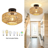 Rattan Ceiling Light Chandelier Lighting Hand Woven Ceiling Lamp Flush Mount Ceiling Lights Vintage Lighting Fixtures E27 Farmhouse Pendant Lights Kitchen Dining Room Bedroom Hallway 1 Pack