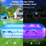 Inflatable Pool with Lights, 270cm Giant Family Inflatable Swimming Pool for Kids,Adults, Blowup Pool Solar Powered,Large Kiddle Pool,Oversized Thickened Pool for Backyard-Blue