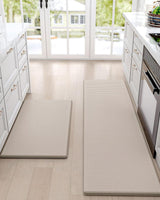 2PCS Kitchen Rugs and Mats Cushioned Anti Fatigue Comfort Mat Non Slip Standing Rug 2 Pieces Set 17"x29"+17"x59",Beige White