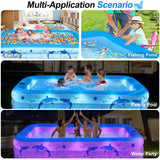 Inflatable Pool with Lights, 270cm Giant Family Inflatable Swimming Pool for Kids,Adults, Blowup Pool Solar Powered,Large Kiddle Pool,Oversized Thickened Pool for Backyard-Blue