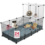 24 Panels Small Animal Pet Playpen,72" x 24" x 16" Small Animal Cage,Expandable C&C Cage for Guinea Pigs, Metal Grids Hedgehog Cage Guinea Pig Cages,Rabbit Cage Indoor with PVC Waterproof Mat