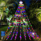 3.5m Christmas Star Lights 350 LED Outdoor Christmas Tree Lights, Waterproof LED Light of 8-Light Modes, Waterfall Christmas Lights with Solar, Decor for Christmas Tree,Yard,Party (Solar)