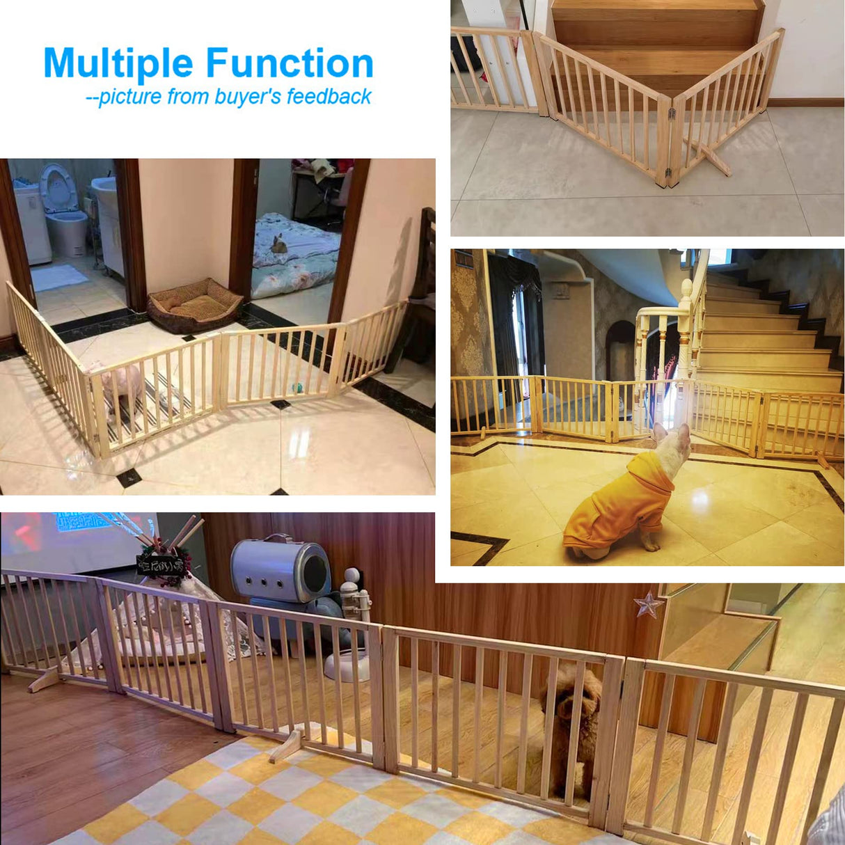 Freestanding Wooden Dog Gates -Foldable Pet Gate Indoor Dog Fence, Dog Gate for Doorways, House, Stairs, Halls-5 Panel 16.9"