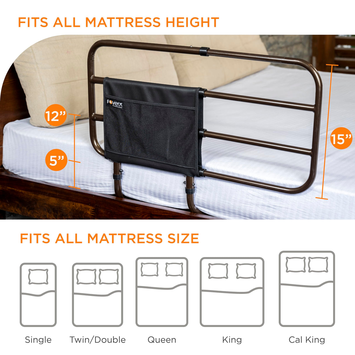 Adjustable Bed Rail for Elderly Adults, Seniors and Surgery Patients - Safety Assist Bar with Storage Pocket, Fits Any Bed & Eases Getting in & Out of Bed