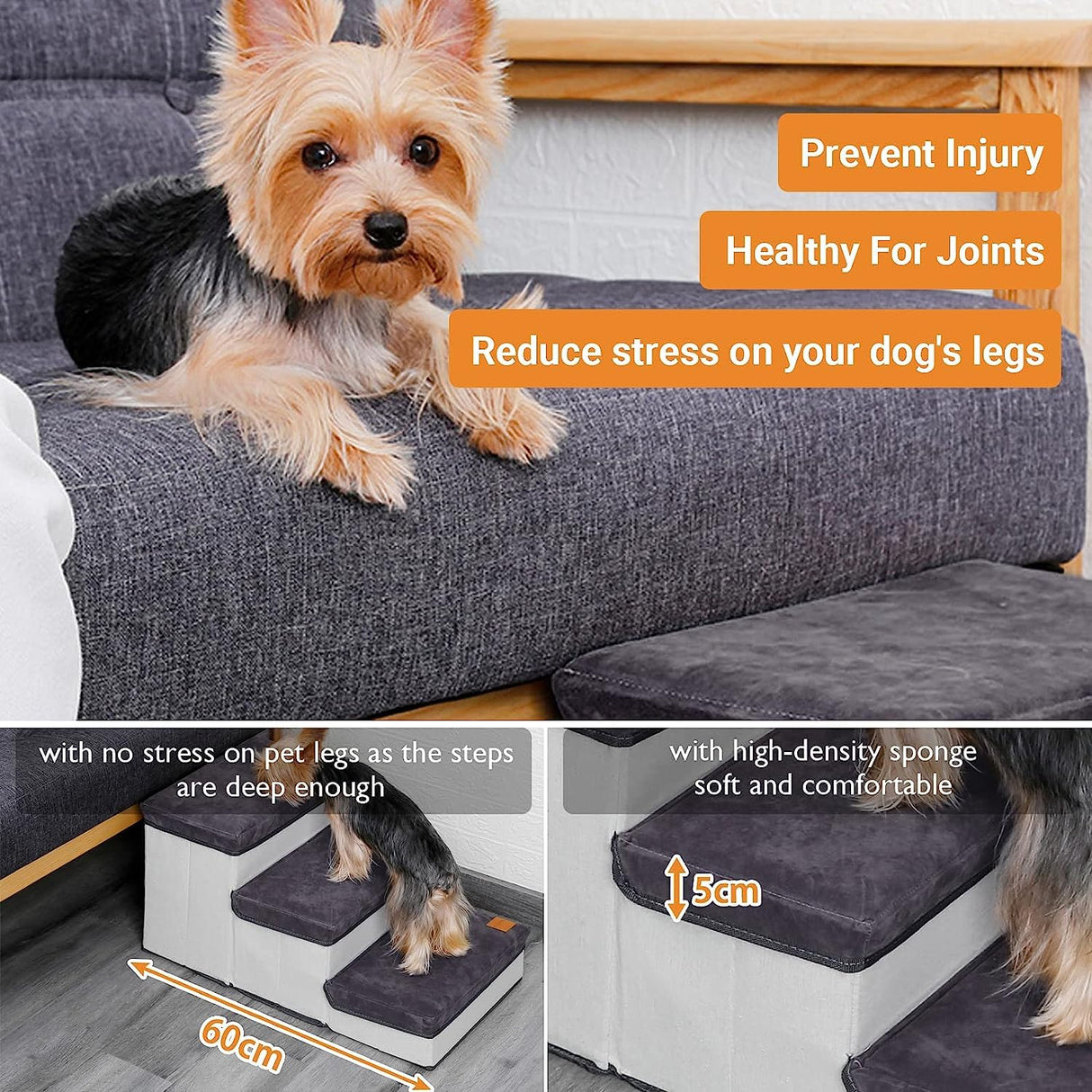 Dog Stairs for Small Dogs - Pet Stairs for Beds and Couch, Foldable Dog Stairs with 3 Storage Boxes - Pet Steps for dog steps small dog,Non-Slip Bottom Dog Steps