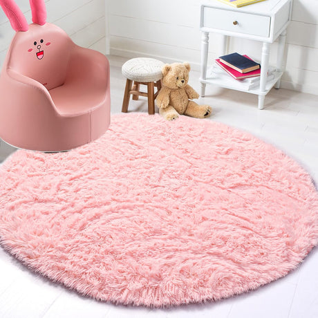 Fluffy Round Rug Carpets, Modern Shaggy Circle Rug for Kids Bedroom Extra Comfy Cute Nursery Rug Small Circular Carpet for Boys Girls Room Home Decor Area Rug, 4ft Rugs, White