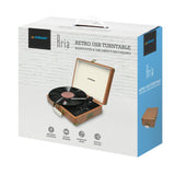 Aria Retro Turntable Player Bluetooth & USB Recording with Built-in Twin Speakers Brown