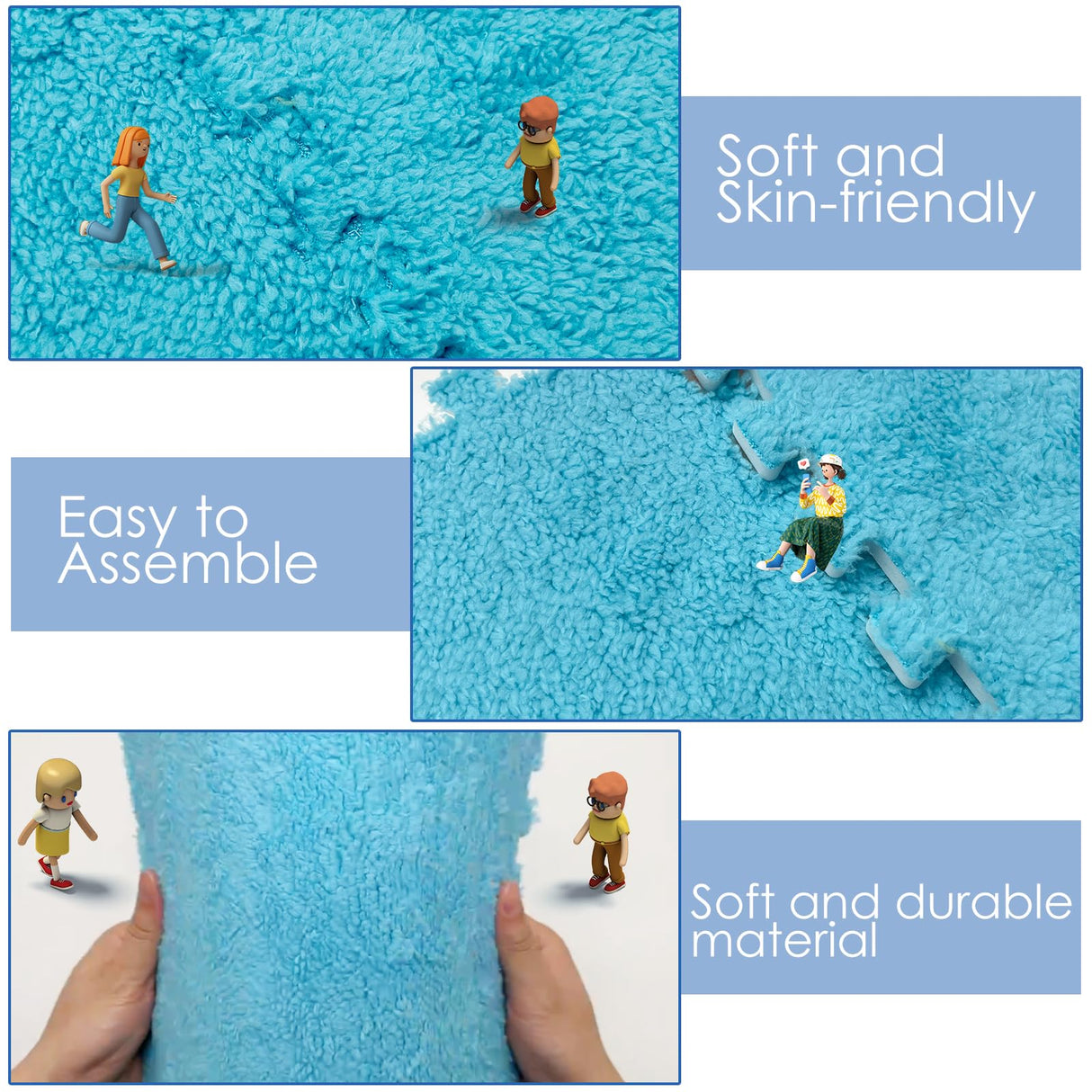 Fluffy Area Rug, 30cm Square Plush Foam Floor Mat Playmat for Kids, 4Pcs Shaggy Detachable Furry Carpet, Couch Cover Seat Cushion Play Mat for Bedroom Playroom Decor