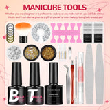 Gel Nail Polish Kit with U V Light Starter Kit 10pcs Gel Polishes Set Summer Fall Colors 36W Led Lamp Soak Off Base Top Coat Glitter Nail Rhinestones Professional Gel Manicure Kit Gift Pink