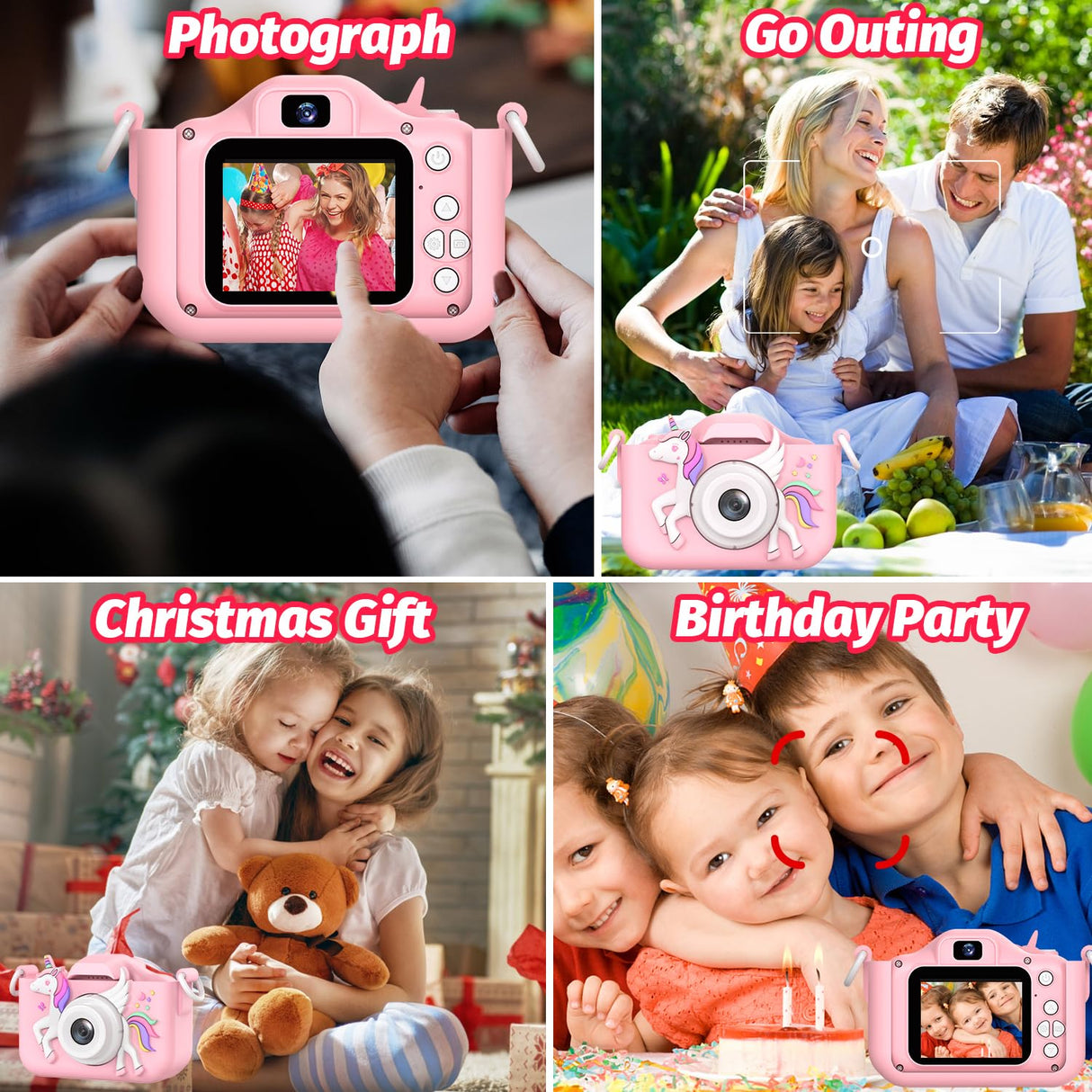 Kids Camera Toys for 3-12 Years Old Boys Girls Children,Portable Child Digital Video Camera with Silicone Cover, Christmas Birthday Gifts for Toddler Age 3 4 5 6 7 8 9 (Pink)