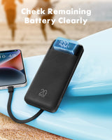 22.5W Power Bank, 20000mAh Built in 4 Cables, Slim USB C Portable Charger, LED Display Battery Pack with 5 Output and 4 Input,Compatible with iPhone, Samsung, Tablets and More(Black)