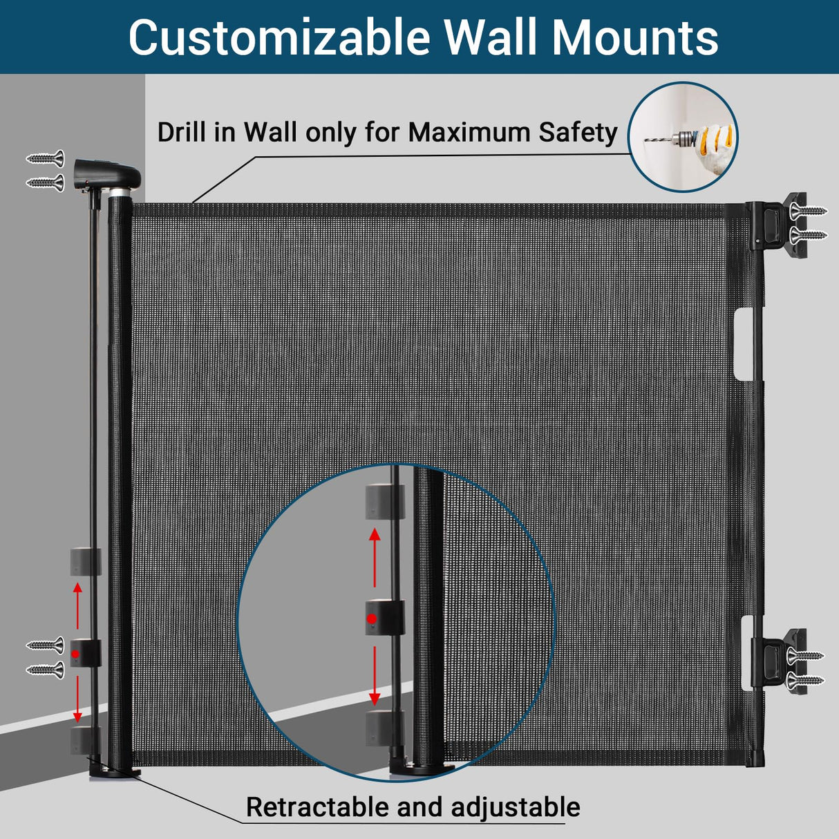 Retractable Baby Gate 33.8"x71" Pet Gate, Dog Gate and Child Safety Gate - Extra Tall & Wide - Indoor Baby Safety Gate and Pet Barrier for Doorways