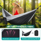 Hammock Camping, Portable Single/Double Hammocks for Outdoor Hiking Travel Backpacking - 210D Nylon Hammock Swing for Backyard & Garden (Black/Gray)