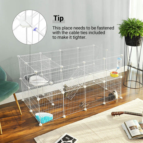 Pet Playpen, Small Animal Playpen, Rabbit Guinea Pig Cage, Zip Ties Included, Metal Wire Apartment-Style Two-Story Pet Premium Villa for Bunnies Puppies, Indoor Use, White