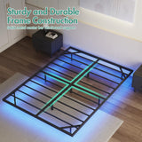 Floating Bed Frame Double Size with LED Light, Metal Platform Double Bed, No Box Spring Needed, Easy to Assemble