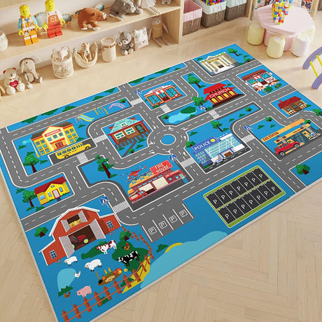 Play Mat Kids Rug Carpet Playmat Extra Large Learn Have Fun Safe Road Traffic System Multi Color Study Activity Centerpiece Play Mat for Playing with Cars for Bedroom Playroom