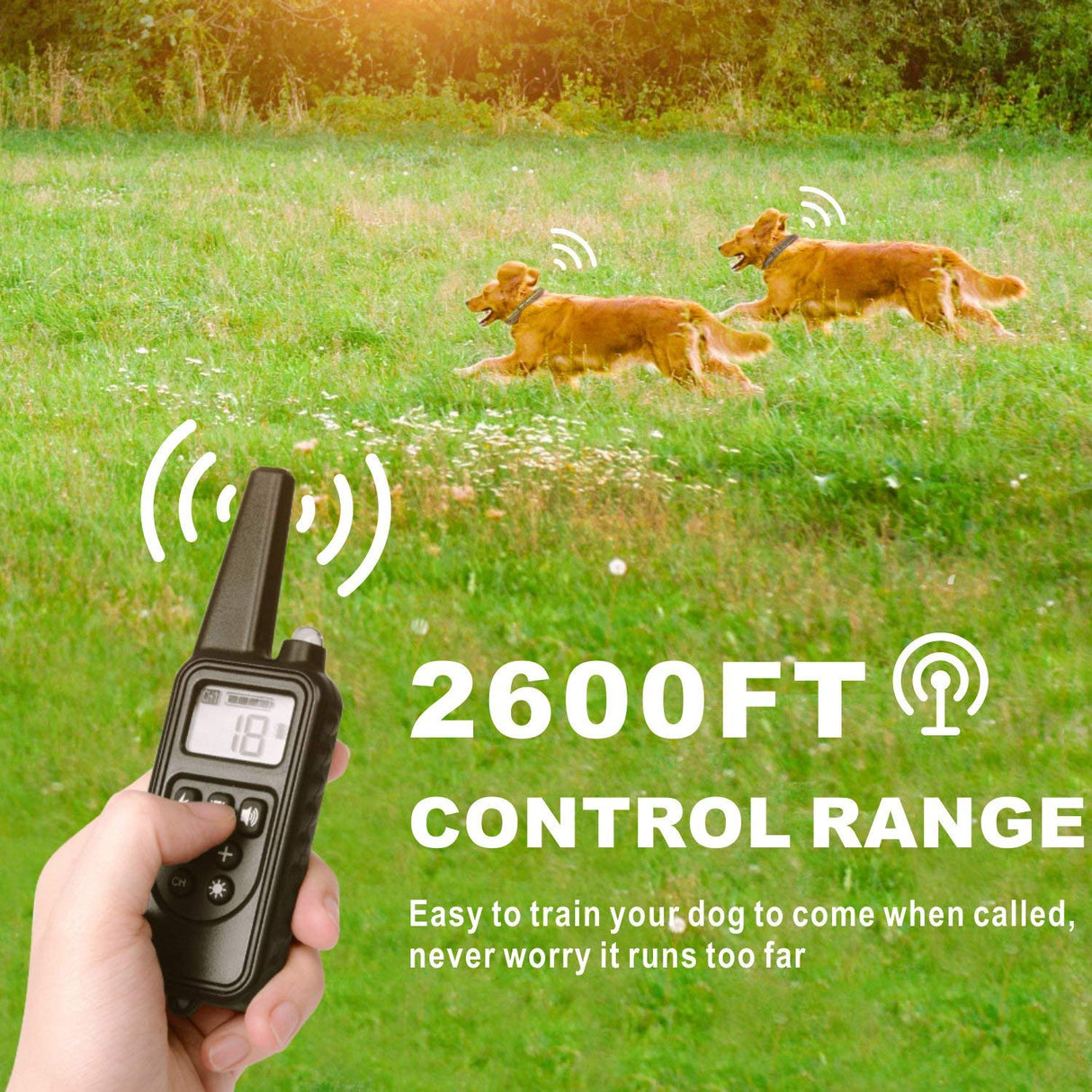 Dog Training Collar with 2600FT Remote, Electronic Dog Collar with Beep, Vibration, Shock, Light and Keypad Lock Mode, Waterproof Electric Dog Collar Set (1 Remote + 1 Receiver)