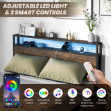 Queen Bed Frame with App Control RGB LED Lights, Metal Platform Bed with Storage Headboard, Charging Station & 4 Roll-Out Drawers, Noise-Free Mattress Foundation, No Box Spring Needed