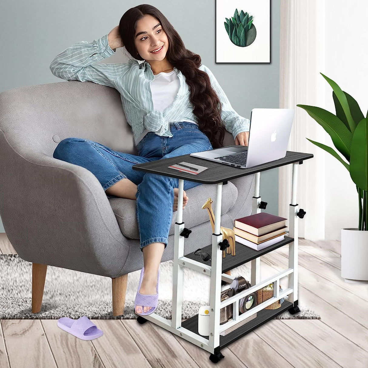 Adjustable Height Standing Large Desk,Portable Laptop Computer Desk,Office Furniture Small Spaces Desk Sofa Bedside Desk Learn Play Game Desk,Wheels Movable Storage Desk