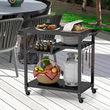 Outdoor Dining Cart Table, Pizza Oven Table, 3-Shelf Movable BBQ Cart with 4 Lockable Wheels, Hooks, Side Handle, Multifunctional Kitchen Food Prep Worktable, Portable Dining Cart BBQ Trolley