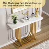 Console Table Narrow Table Coffee Side Desk U Shaped Metal Frame Marble White Living Room Office Entry Office