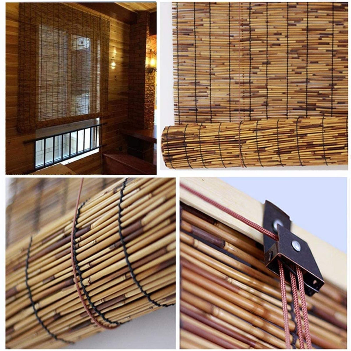 Natural Reed Curtain with Lifter, Bamboo Blind for Outdoor and Indoor, Bamboo Roller Blinds, Shades-Reed Curtain, Patio Shade Lifting Shutters