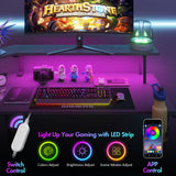 L Shaped Gaming Desk with LED Lights & Power Outlets Computer Desk with Monitor Stand Corner Desk