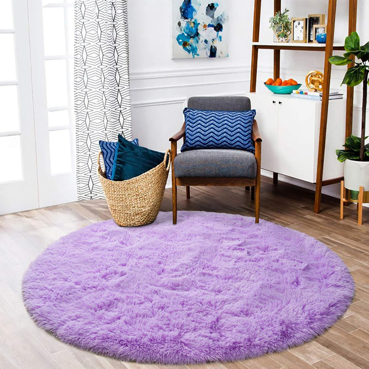 Fluffy Round Rug Carpets, Modern Shaggy Circle Rug for Kids Bedroom Extra Comfy Cute Nursery Rug Small Circular Carpet for Boys Girls Room Home Decor Area Rug, 4ft Rugs, White