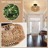 Light Fixtures Ceiling Mount,Mini Rattan Chandelier Light Fixture with Dimmable LED Bulb,Hand Woven Ceiling Light Fixtures Flush Mount for Hallway Bedroom Kitchen Entryway Living Room