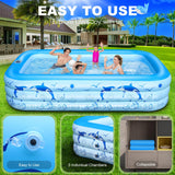 Inflatable Pool with Lights, 270cm Giant Family Inflatable Swimming Pool for Kids,Adults, Blowup Pool Solar Powered,Large Kiddle Pool,Oversized Thickened Pool for Backyard-Blue